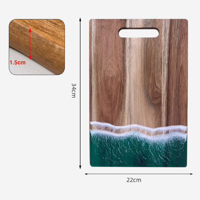 Wood Cutting Board Resin Blue green Wave Pattern