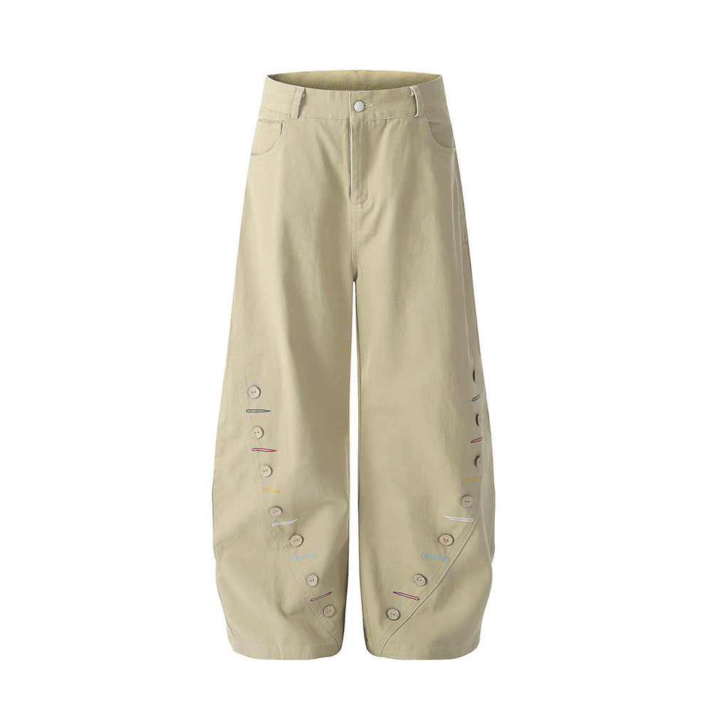 Multi-Button Curved Seam Wide-Leg "Banana" Trousers