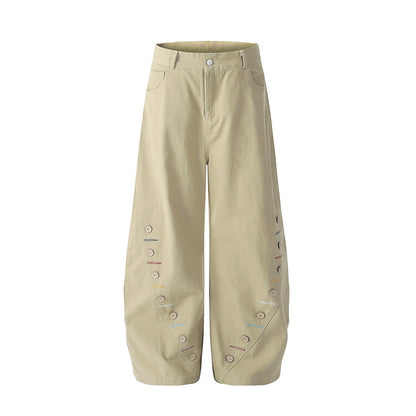 Multi-Button Curved Seam Wide-Leg "Banana" Trousers