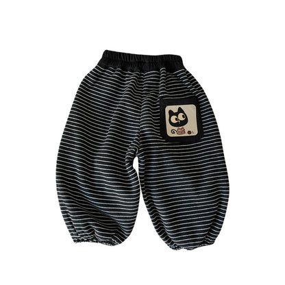 Cartoon Cat Patchwork Striped Knit Joggers