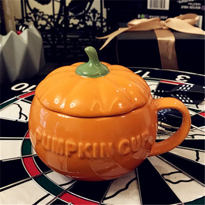 1pc Cute Coffee Mug Ceramic Cup Drinking Cup with Lid Milk Mugs Breakfast Oatmeal Cup Funny Pumpkin Cup Halloween Gift