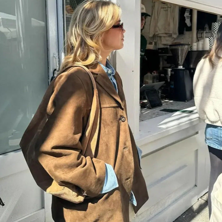 Vintage Faux Suede Button-Up Blazer Jacket