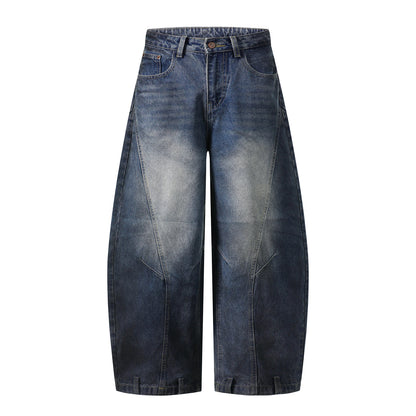 Vintage Sun-Faded Paneled Wide-Leg Denim Trousers