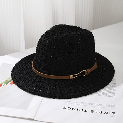 Hand-Woven Straw Fedora Sun Hat with Leatherette Band