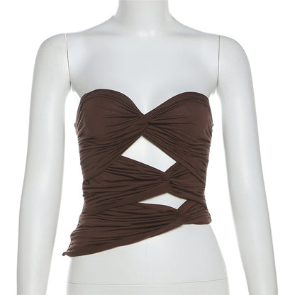 Twisted Front Pleated Cut-Out Crop Top