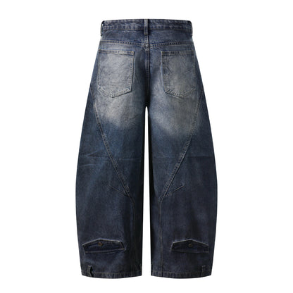 Vintage Sun-Faded Paneled Wide-Leg Denim Trousers