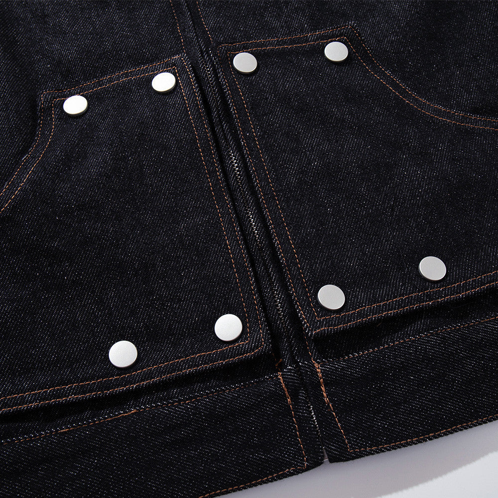 Cyberpunk Studded Crop Denim Jacket & Wide Pants Set