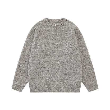 Minimalist Marled Knit Quarter-Zip Sweater