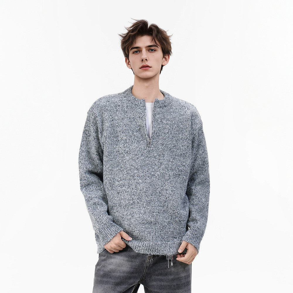 Minimalist Marled Knit Quarter-Zip Sweater