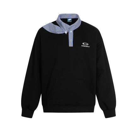 Gingham Collared Tie-Detail Layered Sweatshirt