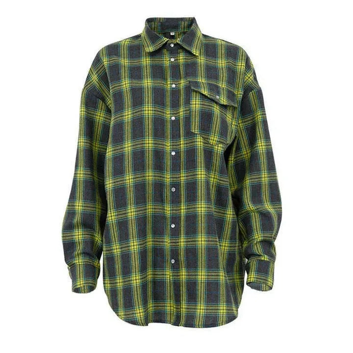Women’s Long Sleeve Plaid Blouse Casual Spliced Shirt