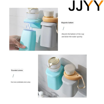 Wall Mount Toothbrush Holder Magnetic Cup & Drain Rack