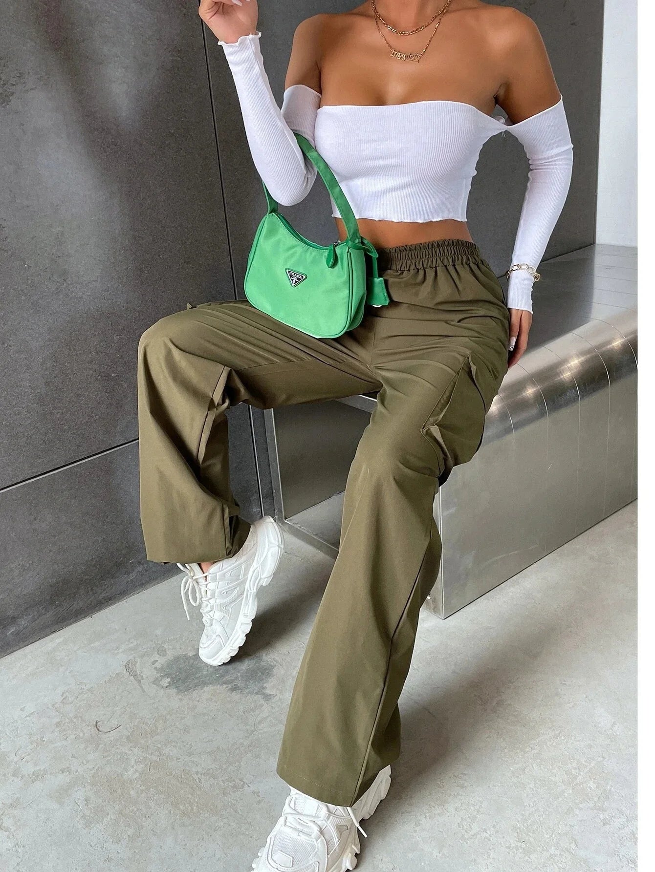 Casual Women’s Cargo Pants Elastic Waist Baggy Style