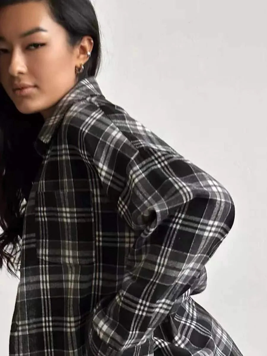 Women’s Long Sleeve Plaid Blouse Casual Spliced Shirt