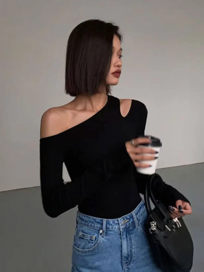 Spring Women’s Crop Top Off-Shoulder Slim Fit Tee