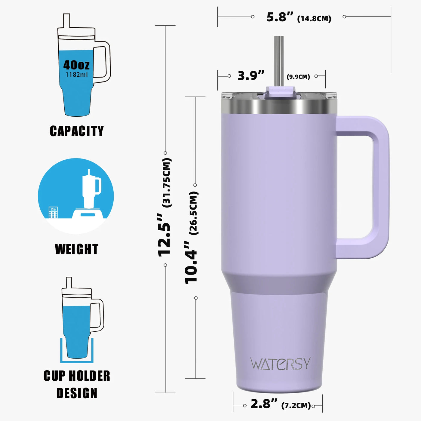 Thermal Mug with Handle & Straw 891/1182ml