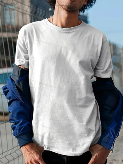 Men’s Cotton Summer Tee White/Black Solid Fashion Shirt