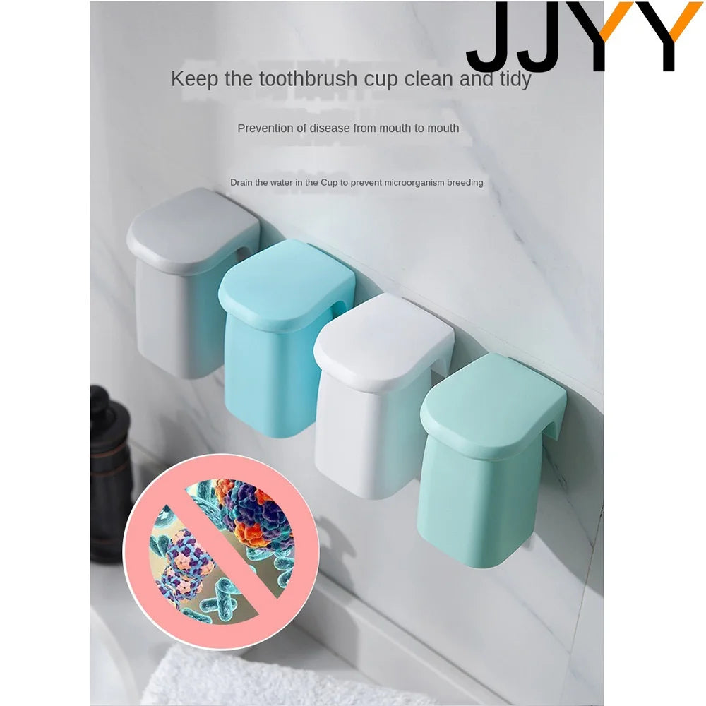 Wall Mount Toothbrush Holder Magnetic Cup & Drain Rack