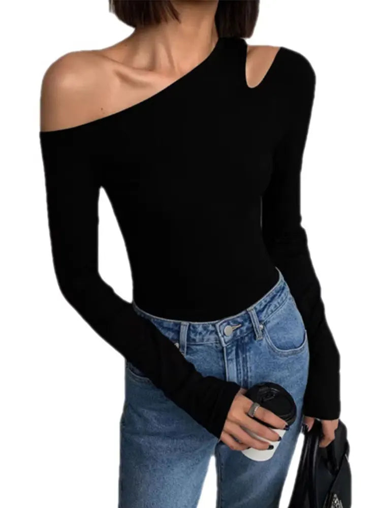 Spring Women’s Crop Top Off-Shoulder Slim Fit Tee
