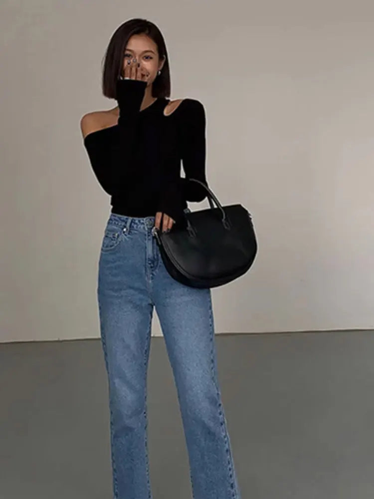 Spring Women’s Crop Top Off-Shoulder Slim Fit Tee