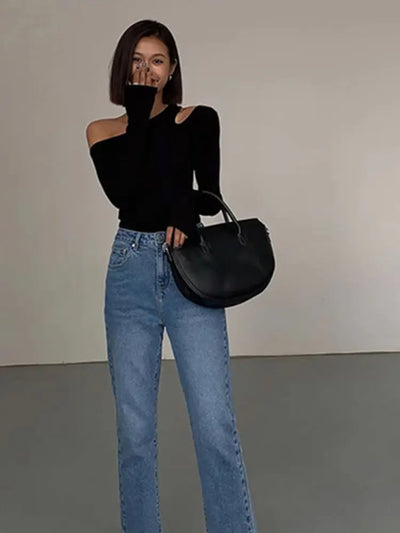 Spring Women’s Crop Top Off-Shoulder Slim Fit Tee