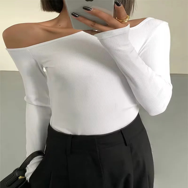 Spring Women’s Crop Top Off-Shoulder Slim Fit Tee