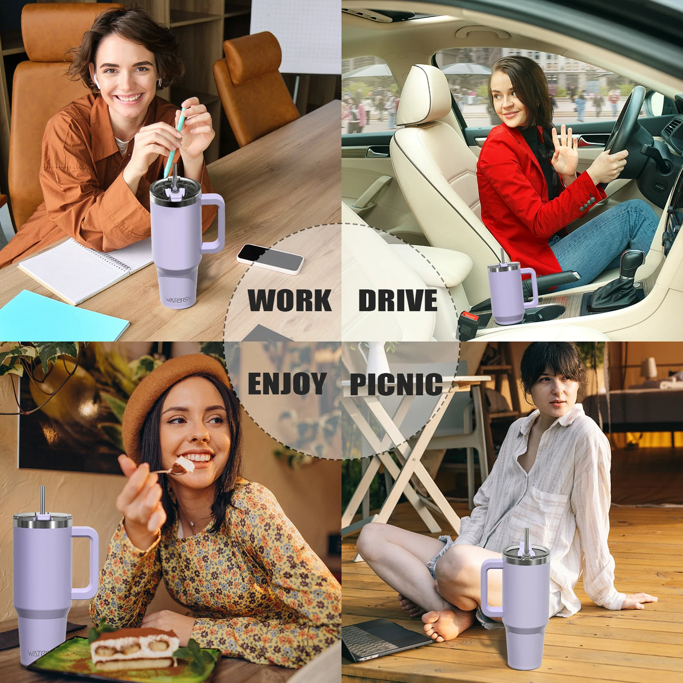 Thermal Mug with Handle & Straw 891/1182ml