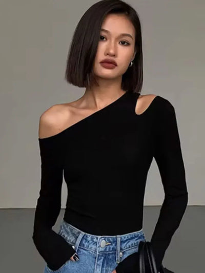 Spring Women’s Crop Top Off-Shoulder Slim Fit Tee