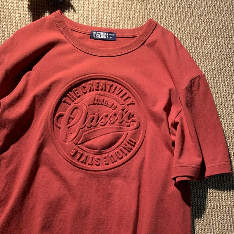 Casual Couples T-Shirt Vintage 3D Steel Seal Print Loose Fit