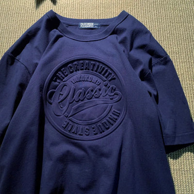 Casual Couples T-Shirt Vintage 3D Steel Seal Print Loose Fit