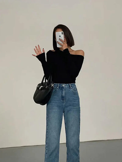 Spring Women’s Crop Top Off-Shoulder Slim Fit Tee