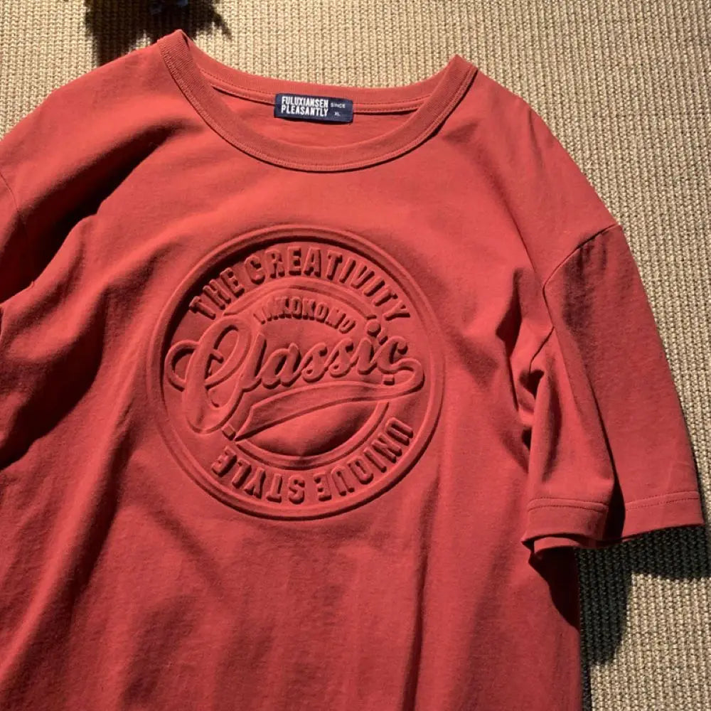 Casual Couples T-Shirt Vintage 3D Steel Seal Print Loose Fit