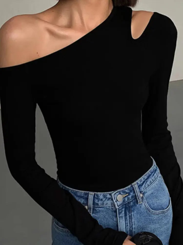 Spring Women’s Crop Top Off-Shoulder Slim Fit Tee