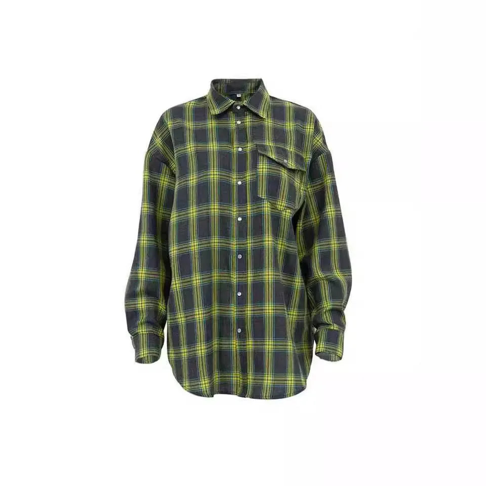 Women’s Long Sleeve Plaid Blouse Casual Spliced Shirt
