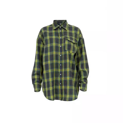 Women’s Long Sleeve Plaid Blouse Casual Spliced Shirt