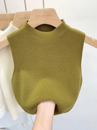 Slim Fit Sleeveless Sweater Women’s Knitted Tank