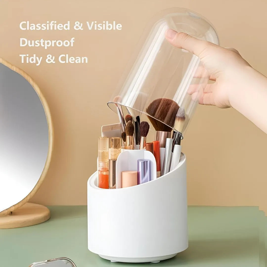 360° rotating Makeup Brush Organizer With Transparent Lid