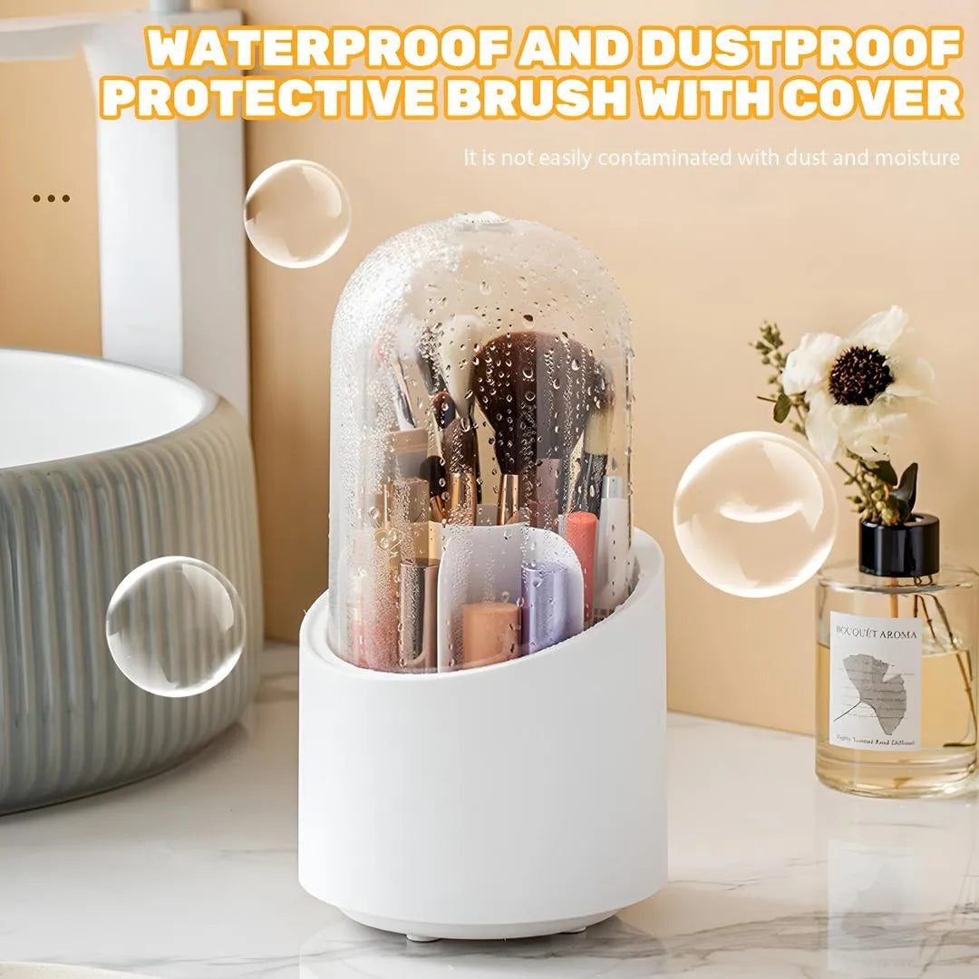 360° rotating Makeup Brush Organizer With Transparent Lid