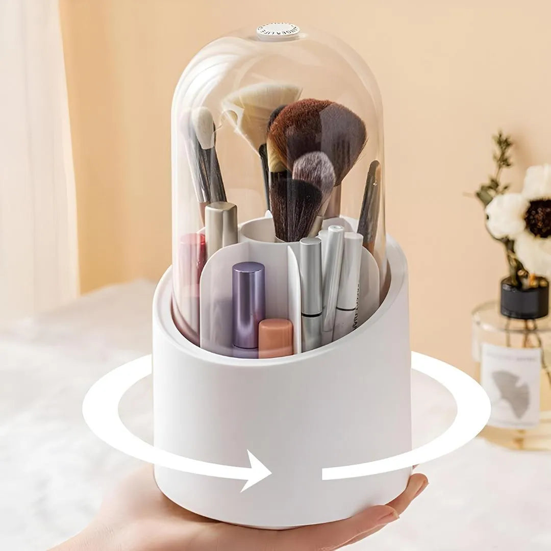 360° rotating Makeup Brush Organizer With Transparent Lid
