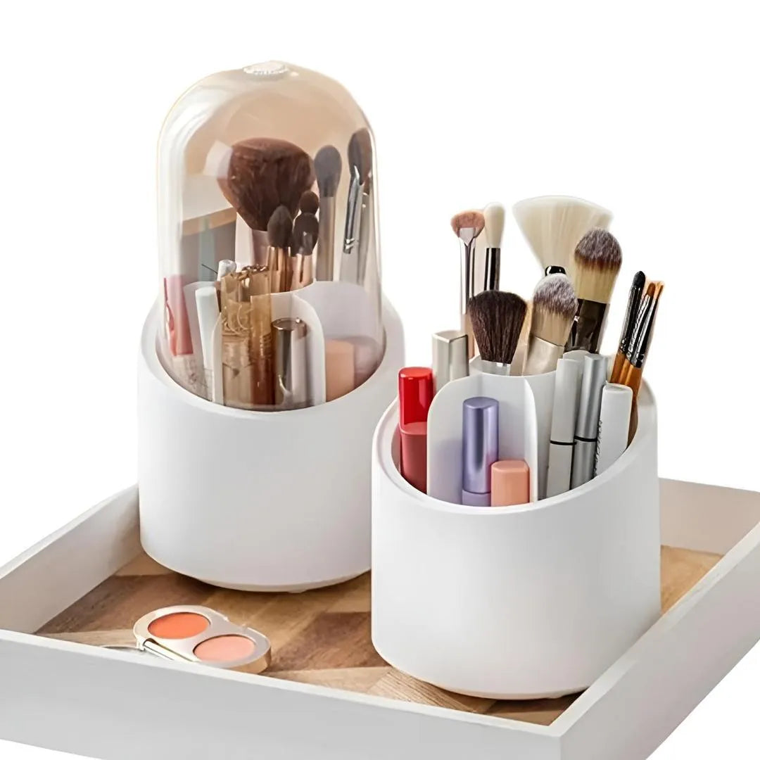 360° rotating Makeup Brush Organizer With Transparent Lid