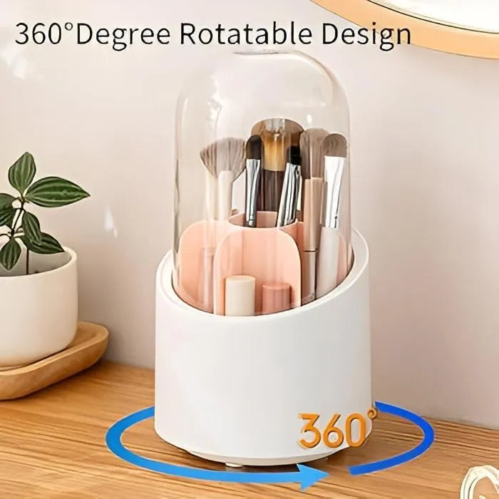 360° rotating Makeup Brush Organizer With Transparent Lid